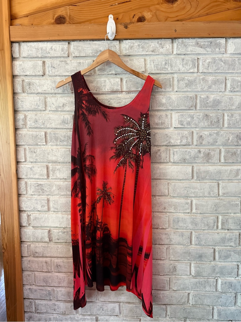 Jostar Vintage Tropical Palm Embellished Red Maxi Dress ONE SIZE FITS MOST